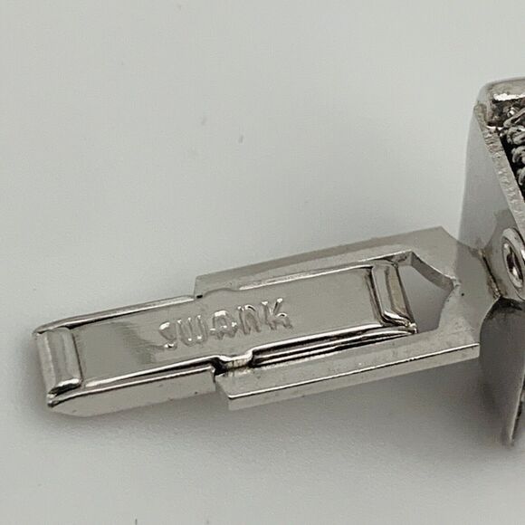 Vintage Swank Smokey Rhinestone Cufflinks Silver Tone Contrast Texture Signed - Picture 5 of 6
